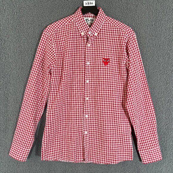 Comme des Garcons Play Japan Made Check Button Down Shirt - Men's Size M - Red - Picture 1 of 11
